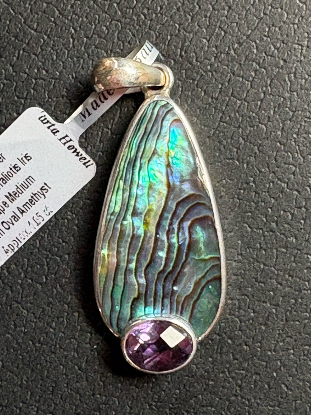 Marta HowellAbalone Shell and Amethyst Sterling Silver Pendant - Iridescent
